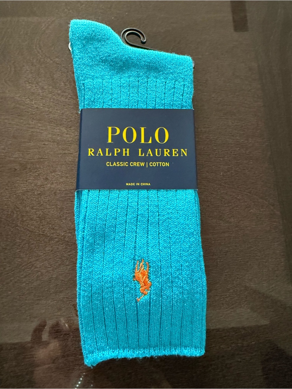 Ralph Lauren Crew Socks in Bright Turquoise with Embroidered Pony